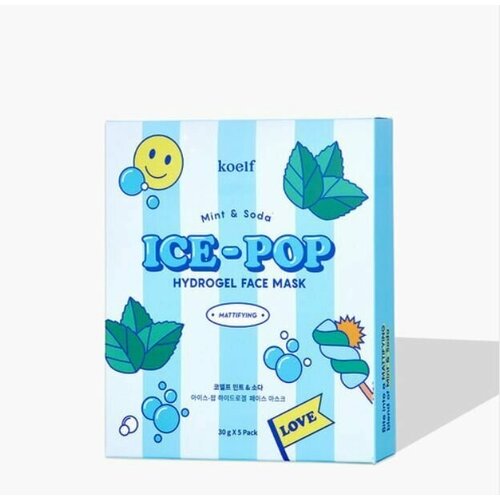 Набор Гидрогелевая маска для лица против Акне и воспалений мята/сода Mint  & Soda Ice-Pop Hydrogel Face Mask, 5 шт * 30 гр