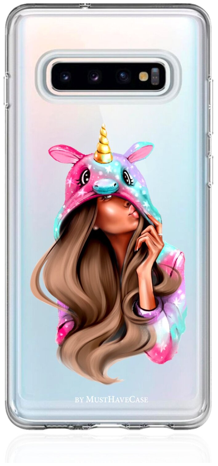 Прозрачный силиконовый чехол MustHaveCase для Samsung Galaxy S10 Unicorn Girl для Самсунг Галакси С10 Противоударный