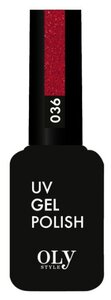 Olystyle гель-лак для ногтей UV Gel Polish, 10 мл, 036 малиновый с глиттером