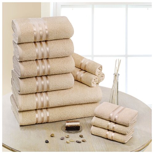 фото Доми набор из 12 полотенец harmonika цвет: бежевый 33х50 см - 6 шт, 50х80 см - 4 шт, 70х130 см - 2 шт dome