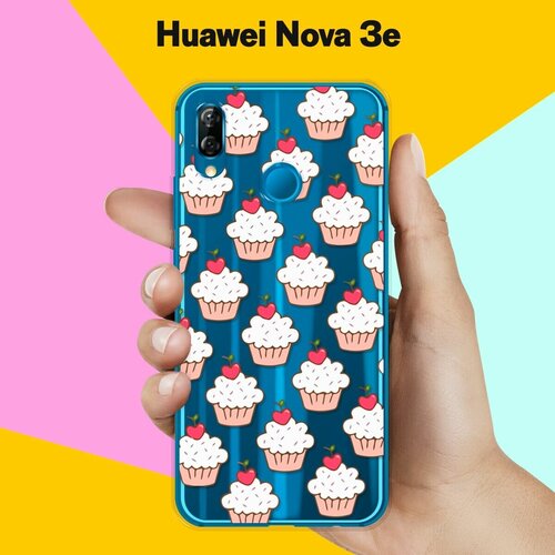 Силиконовый чехол Капкейки на Huawei Nova 3e силиконовый чехол на huawei nova 3e хуавей нова 3е фон соты синие