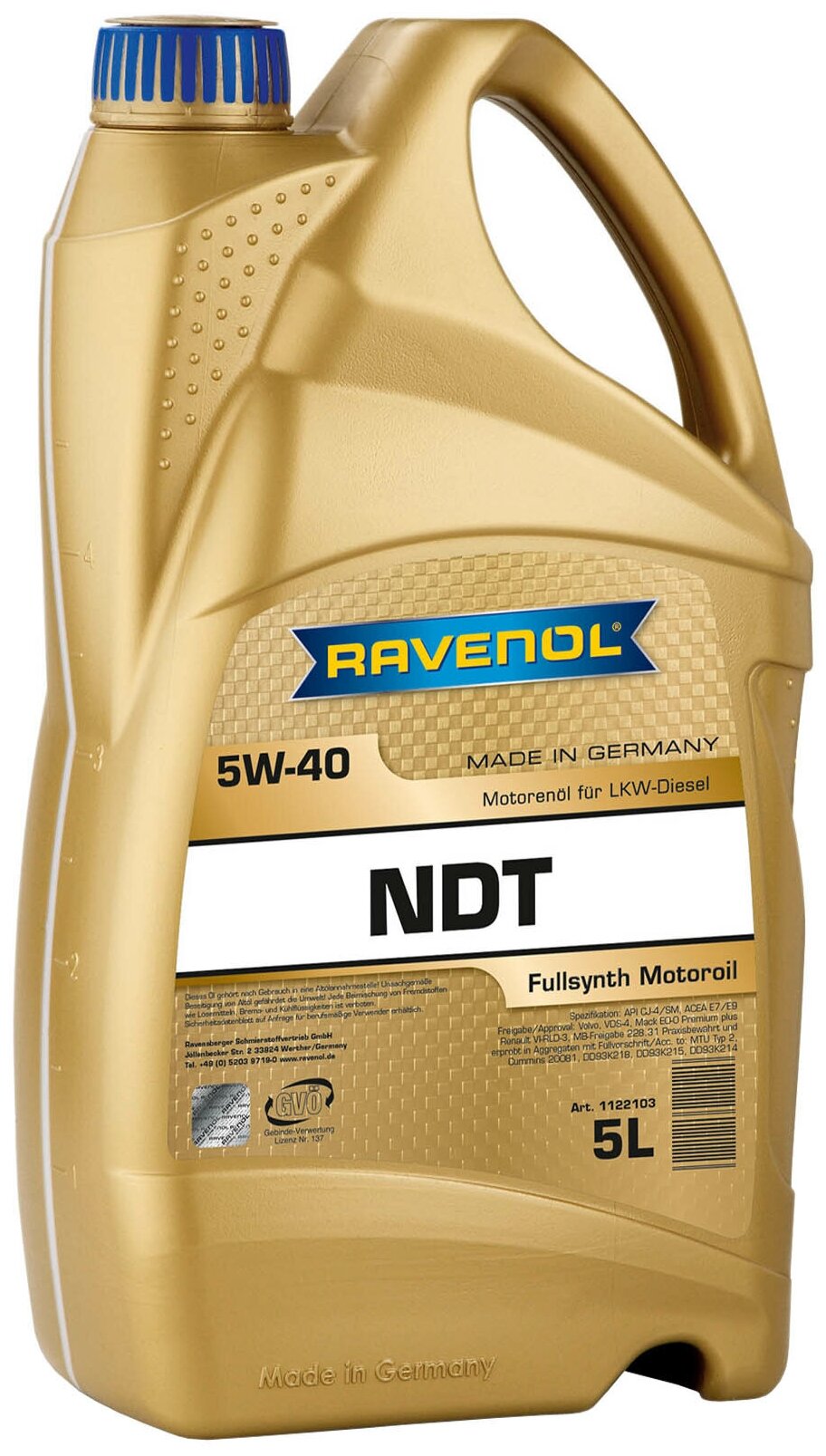 Моторное масло RAVENOL NDT SAE 5W-40 ( 5л) new