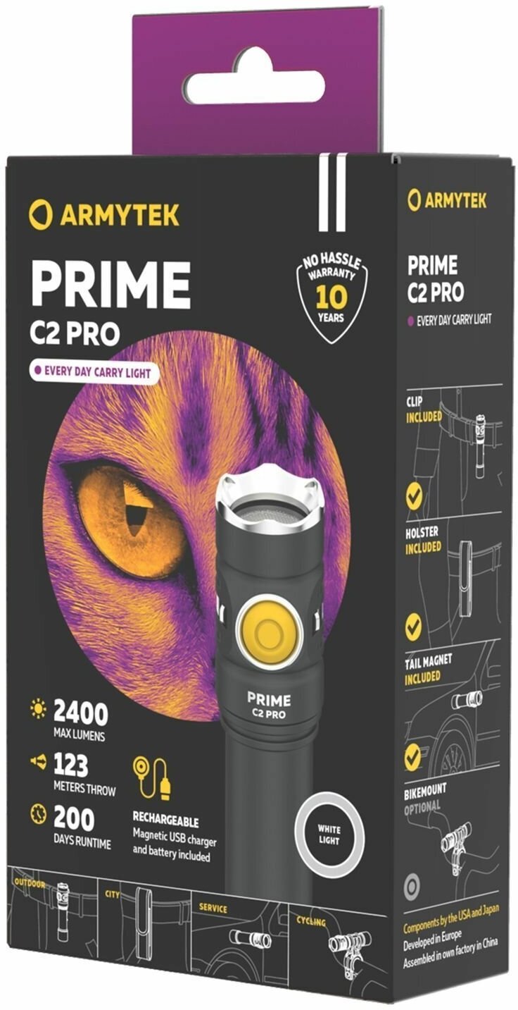 Карманный фонарь ARMYTEK Prime C2 Pro Magnet USB, черный / белый [f08101c] - фото №4