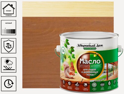 Изображение товара Масло Здоровый дом деревозащитное, для террас и деревянных полов, тик, 1,8 л