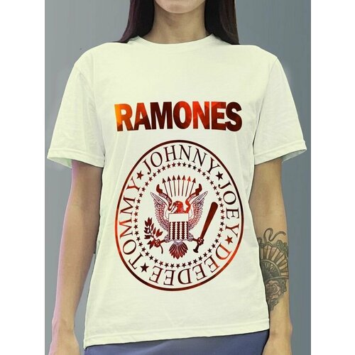 Футболка женская белая молочный оттенок из хлопка с DTF принтом Музыка Ramones - 237