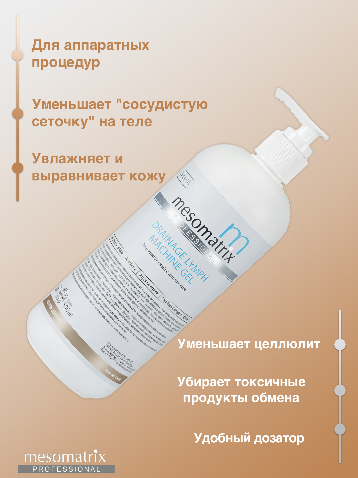 Картинки Лимфодренажный гель от отеков для лица и тела с артишоком Mesomatrix 500м