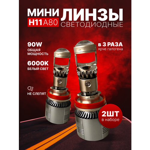 Светодиодные лампы H7 A90, мини линзы h7, лед лампы H7 белые 6000k