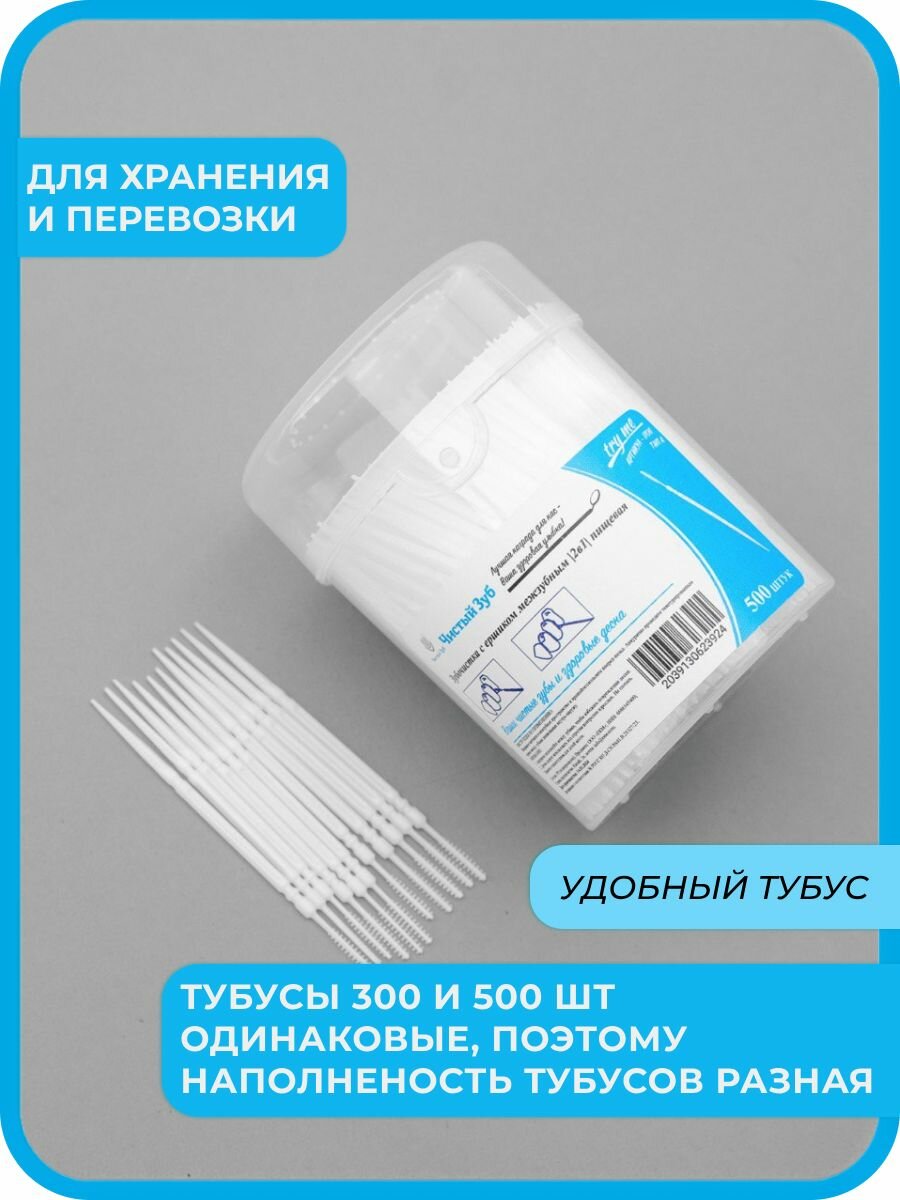 Зубочистки 500 шт. Пластиковые зубочистки (ТИП А) чистый ЗУБ №1 INTERDENTAL. Зубочистки тонкие с Ершиком (1 мм) в упаковке.