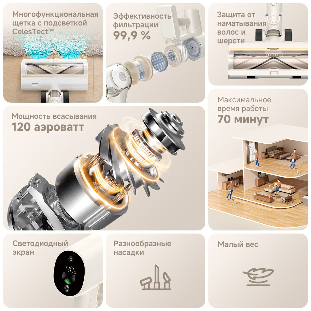 Ручные Вертикальные Пылесосы Xiaomi Dreame R10S — пылесос с мощным всасыванием 120AW и работой до 70 мин