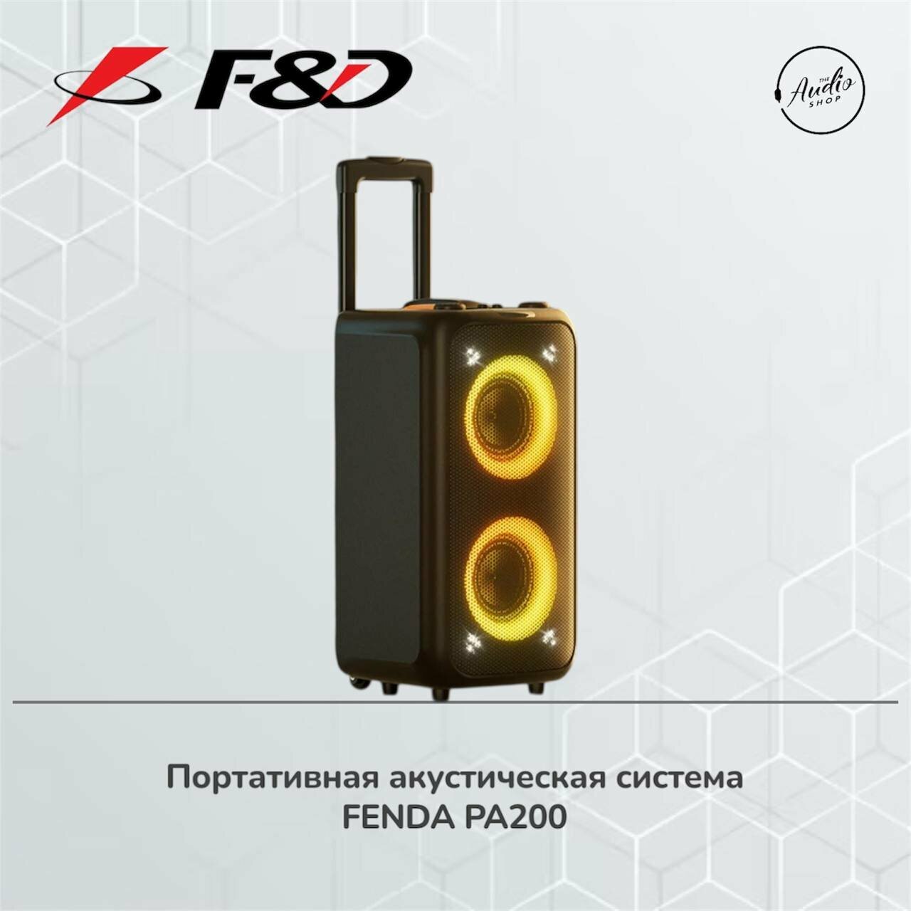 Портативная акустика F&D PA200, 80Вт, 8000мАч, Bluetooth 5.0