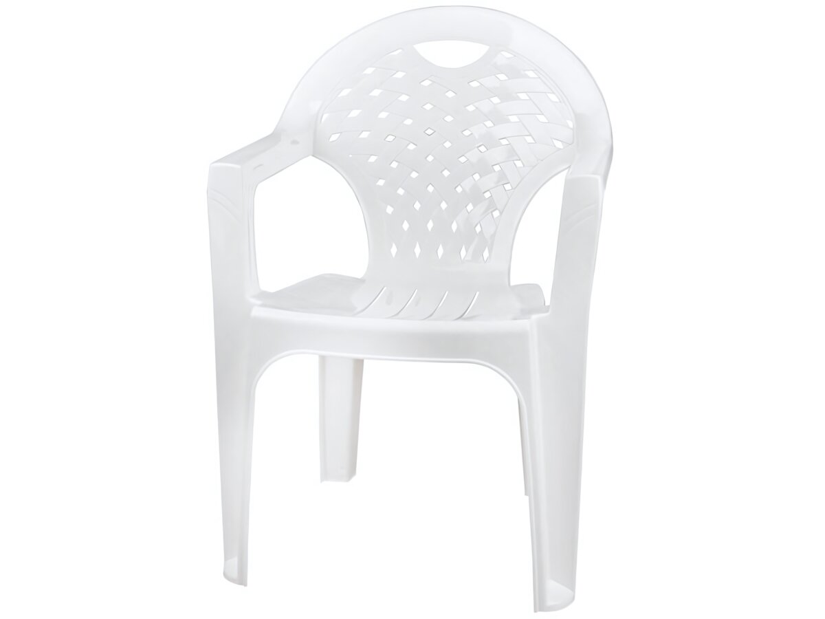 Пластиковое кресло белое для дачи, легкое и устойчивое, 4 ножки