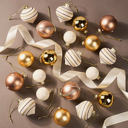 Изображение товара Елочные шары Christmas Candy: Бело-золотой, 4-6 см, 20 шт, стекло, Winter Deco, 2000281