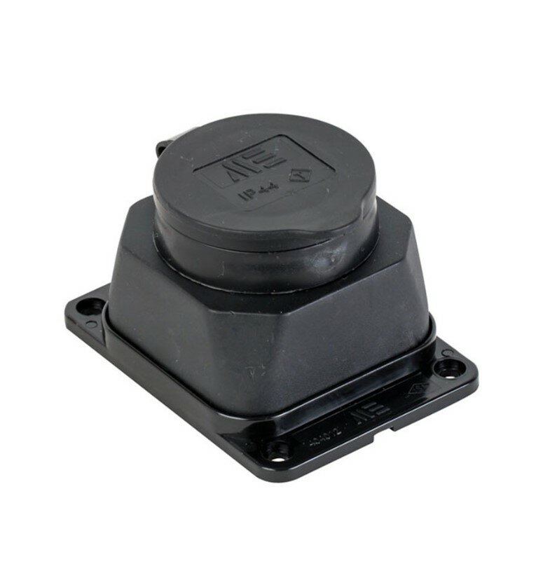 Розетка накладная 2P+E 220/240V 16A с крышкой IP44 с/з черная каучуковая уличная Mete 404012
