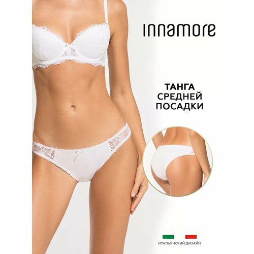 Трусы Innamore танга хлопковые с кружевом средней посадки, размер 1, белый