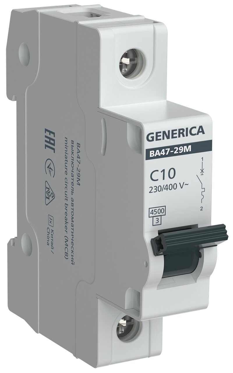 Выключатель автоматический GENERICA ВА47-29М, 1P, 10A, 4,5 кА, хар-ка C