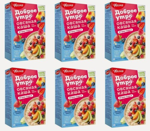 Изображение товара Увелка Каша овсяная Ассорти из 5 вкусов, 200 г (5 х 40 г), 6 уп в коробке