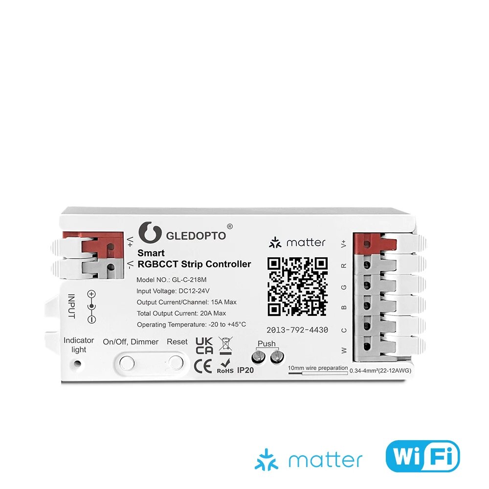 Gledopto Matter RGBCCT Светодиодный контроллер для аналоговой светодиодной ленты Приложение Голосовое управление RGBW RGB Работа с Apple Homekit Google Amazon Echo