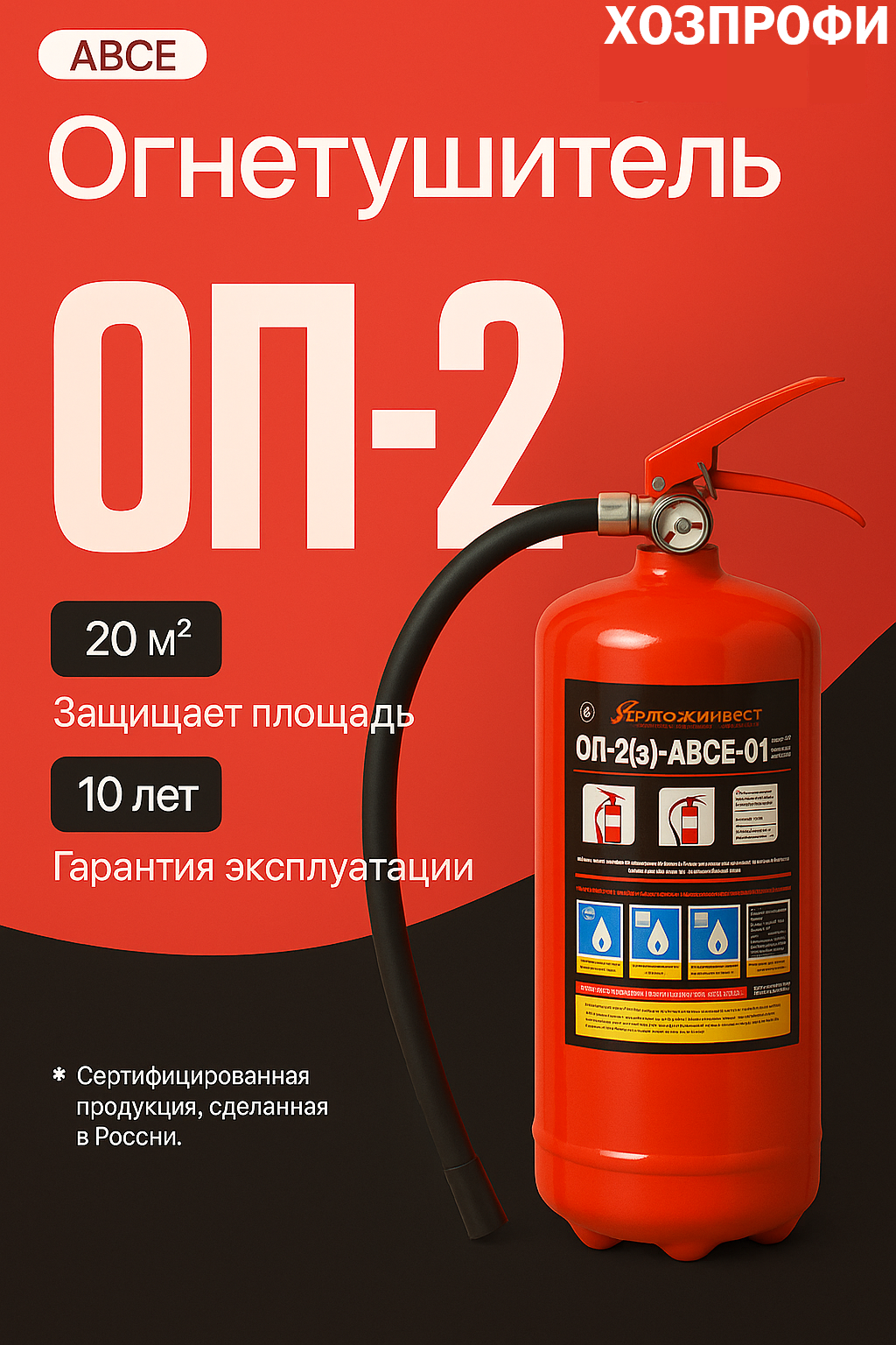 Огнетушитель автомобильный порошковый ОП-2 Ярпожинвест ручной пуск переносной сертифицированный ГОСТ.