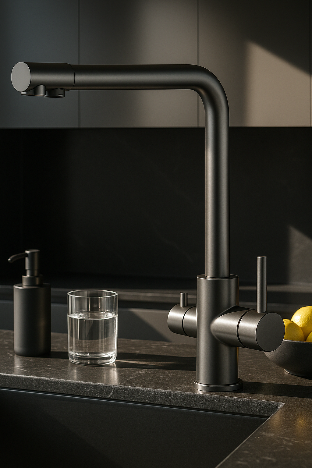 Смеситель для кухни ESKO Kitchen K24GM с подключением к фильтру для питьевой воды, цвет оружейная сталь