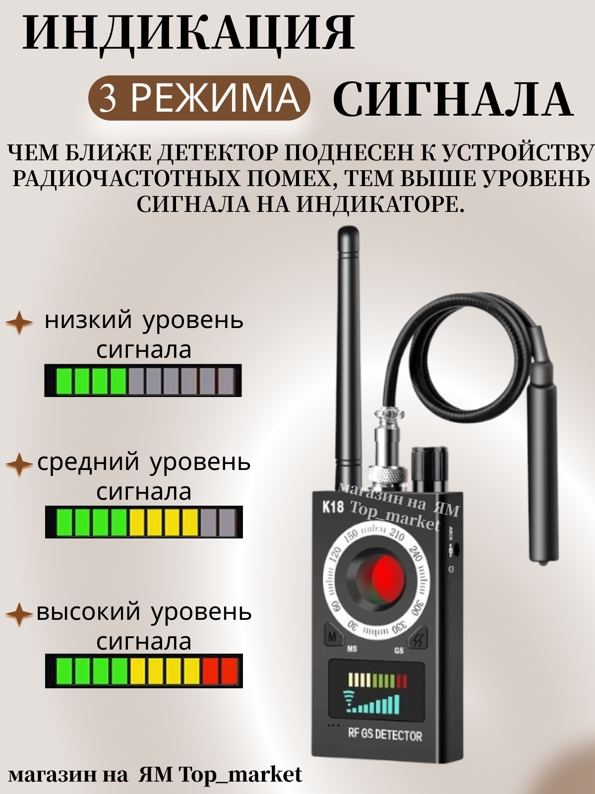 Профессиональный детектор скрытых камер и жучков K18/ устройство обнаружения прослушки — фото 1