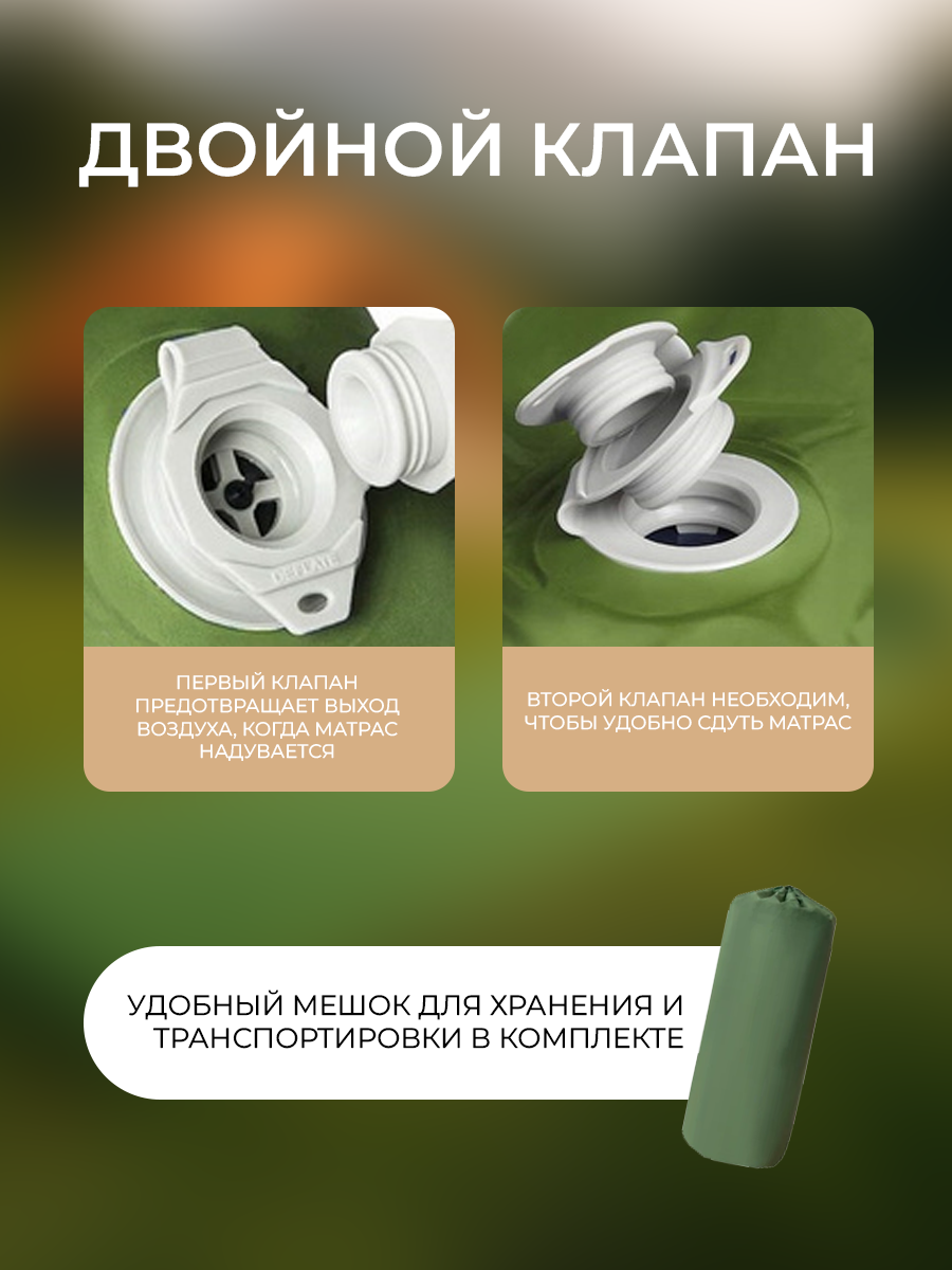 Надувной матрас STYLE HOME, с подушкой, ячеистый, зеленый, 1,9 м x 0,6 м — фото 1