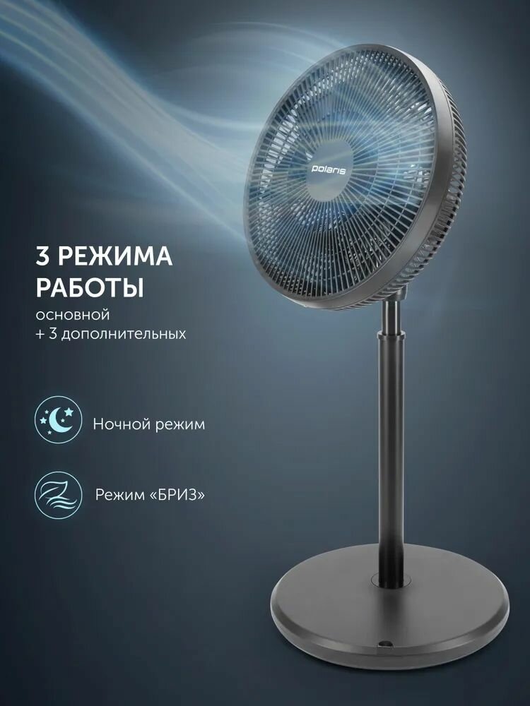Обзор: Вентилятор напольный с пультом Polaris PSF 3080 бесшумный, 10 скоростей, черный