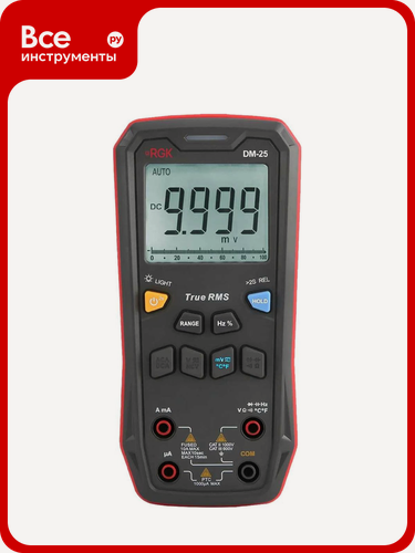 Изображение товара Цифровой мультиметр RGK DM-25 755160, современный, с функцией True RMS, подсветкой дисплея и автоотключением