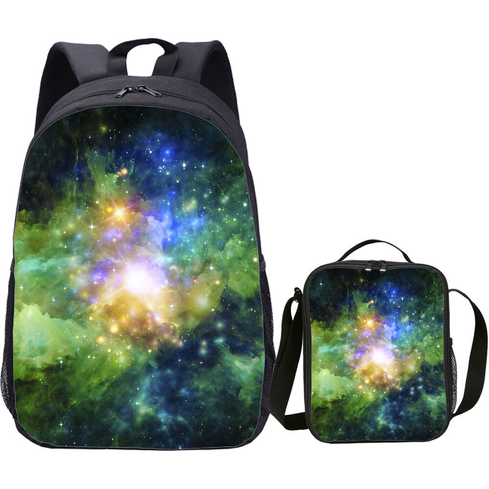 Школьная сумка Cosmic Starry Sky с цветной печатью 17-дюймовый большой емкости для учеников начальной школы Школьная сумка для обеда Костюм