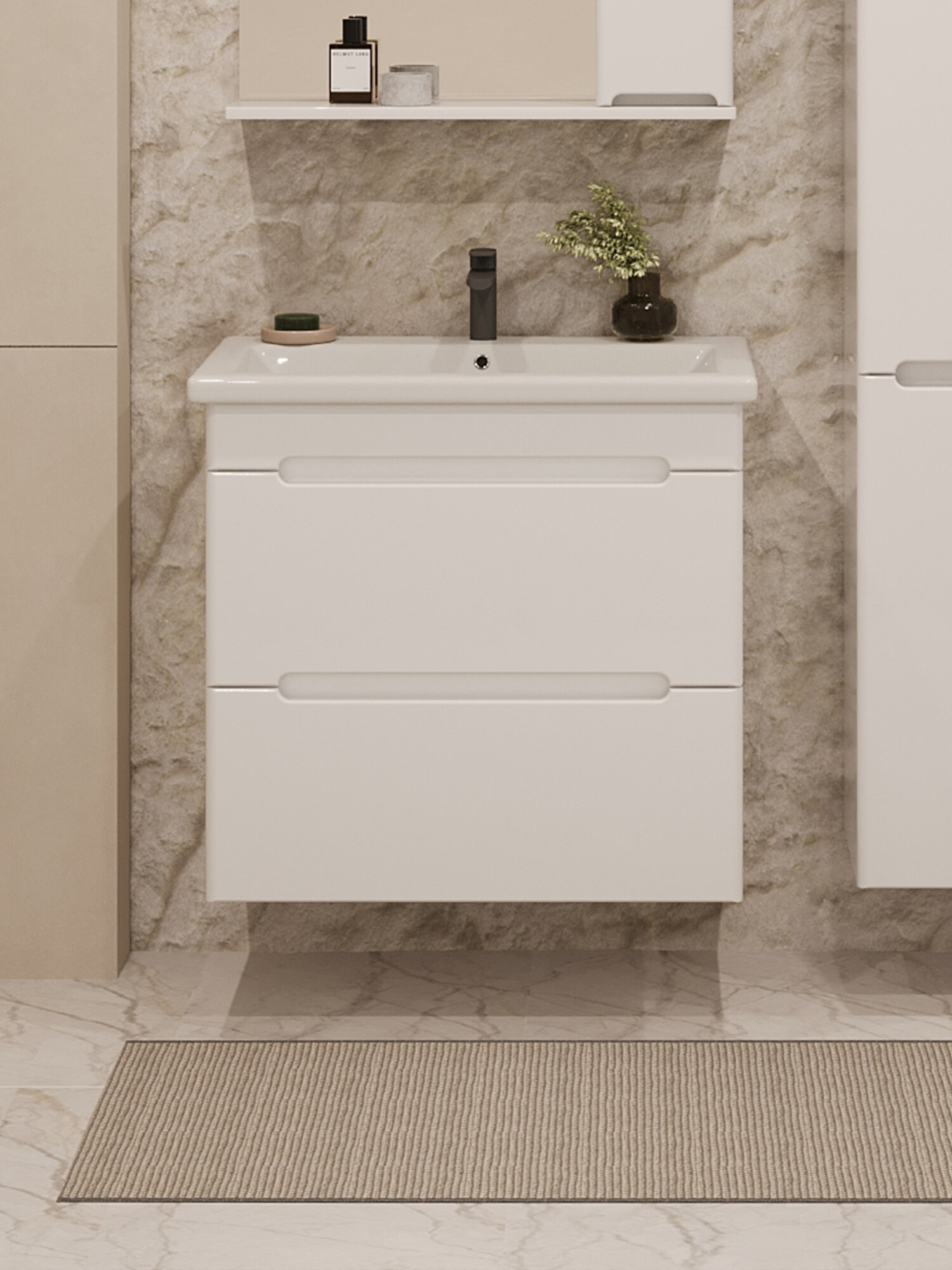 Тумба подвесная Vannika Flavia 70 с раковиной Como 70 для ванной комнаты белая