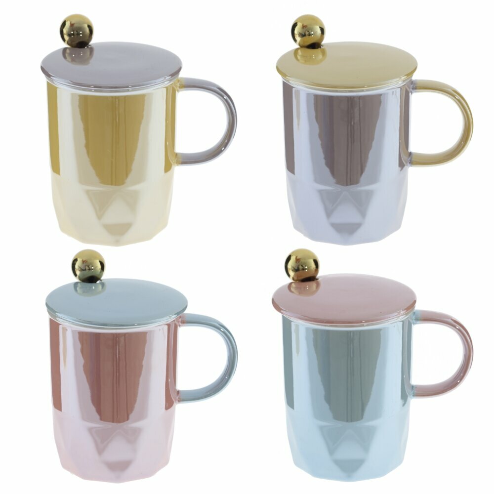 Кружка с крышкой и ложкой 360 мл L12 W9 H13 см 4в.