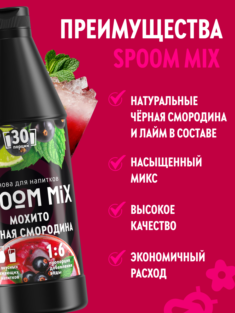 Основа для напитков SPOOM MIX Мохито чёрная смородина, бутылка 1 кг — фото 1