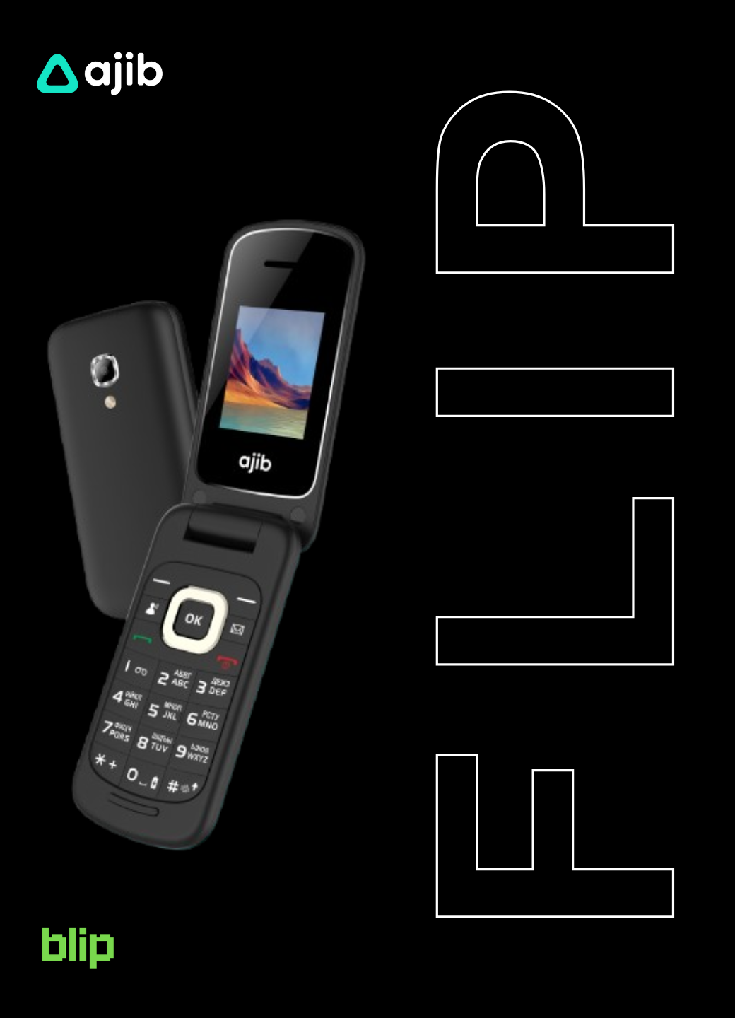 Телефон Ajib Flip , раскладушка, 2 SIM, Bluetooth, 1 камера, черный