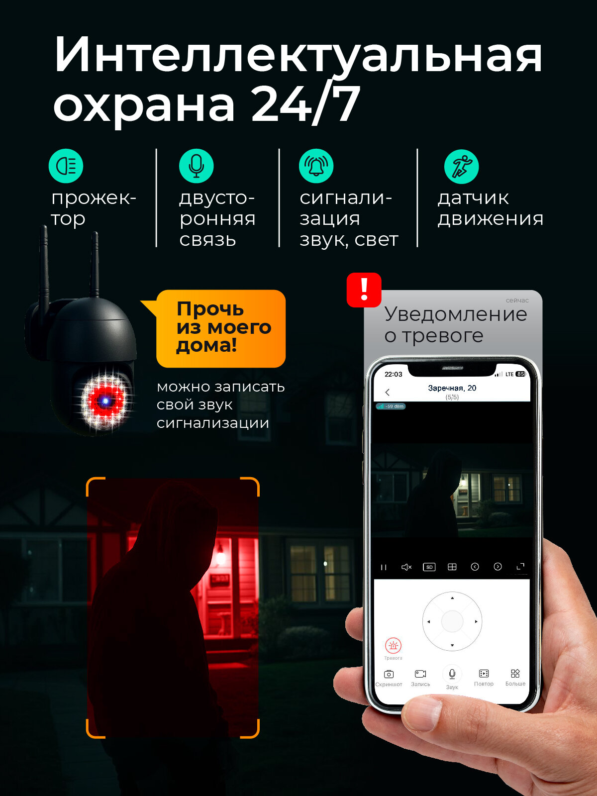 Камера видеонаблюдения 4G с сим картой для улицы и дома чёрная / REGGO — фото 1