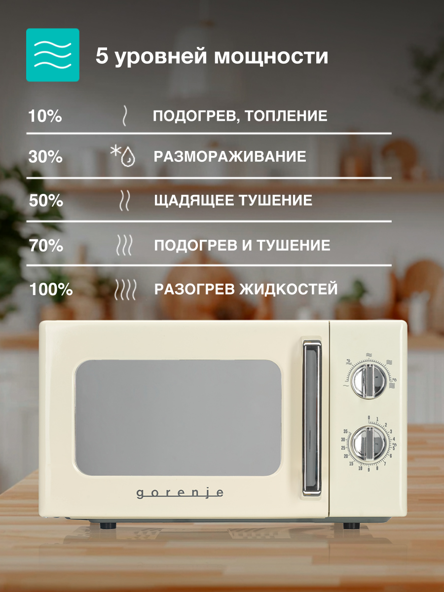 Изображение Микроволновая печь (СВЧ) Gorenje MO20E1HRL бежевый, мощность 700Вт, объем 20л