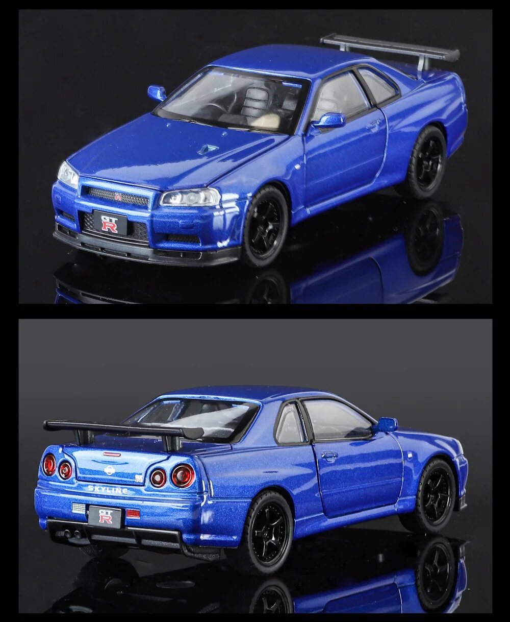 Машинка Jinlifang Fast and Furious Nissan Skyline GT-R 34, масштаб 1:32 синый свет