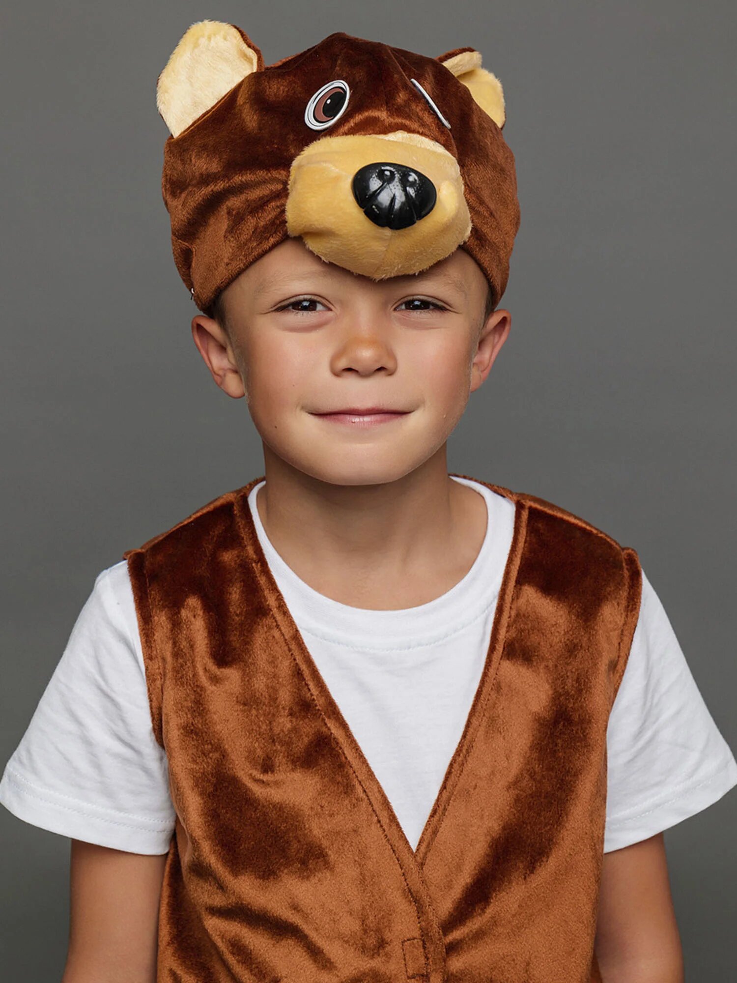 Карнавальный костюм детский "Медведь "Потапик" для мальчика с шапочкой — фото 1