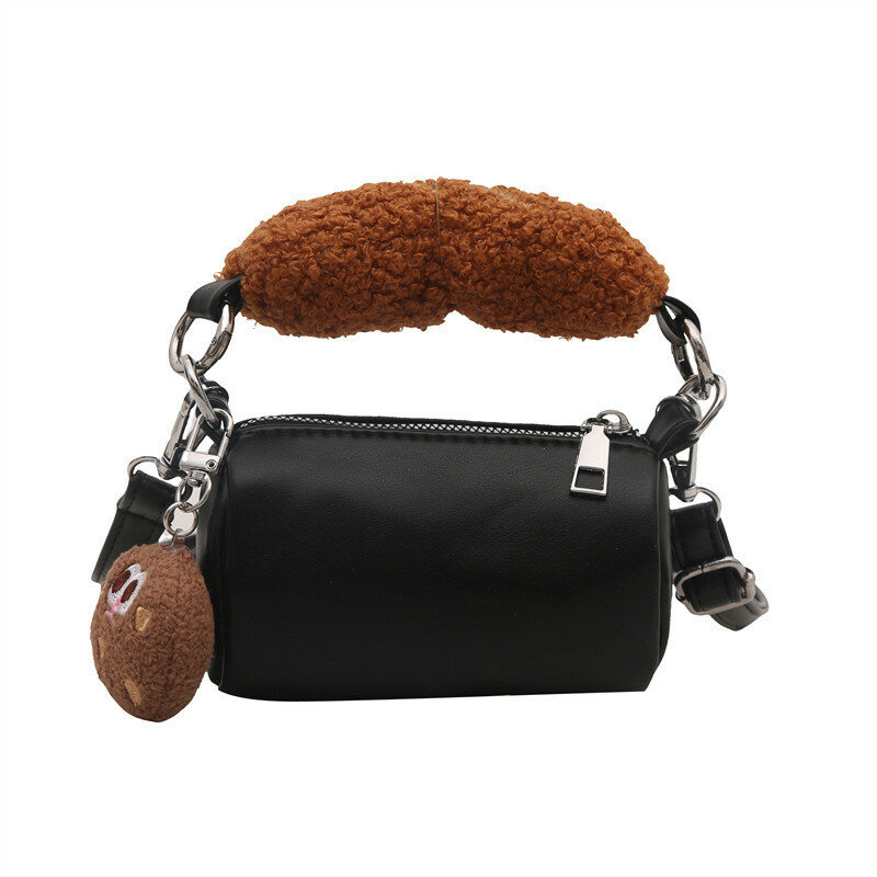 Шикарная мини-сумка-цилиндр для детей, уютная и стильная, из ПУ, черная