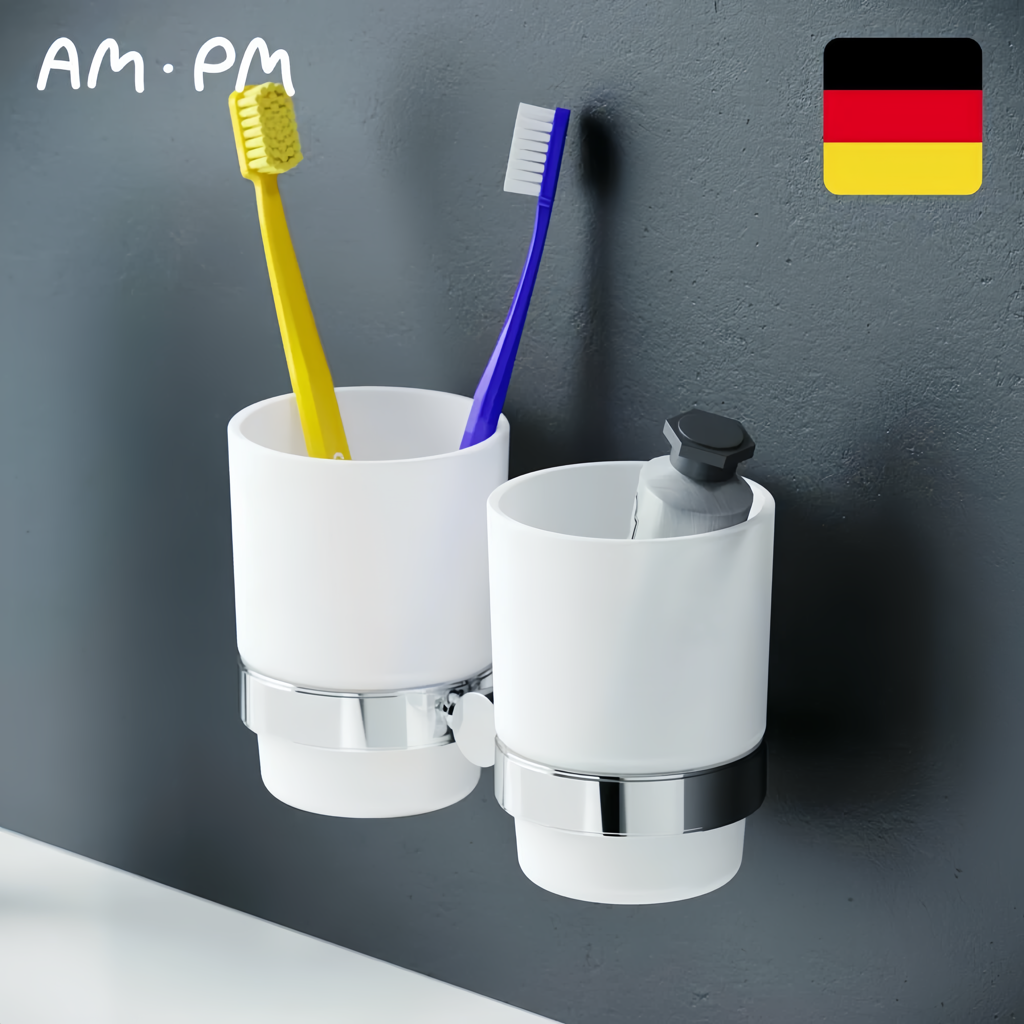 Стакан для зубных щеток AM.PM Sense L A74343400 двойной закаленное стекло с держателем хром