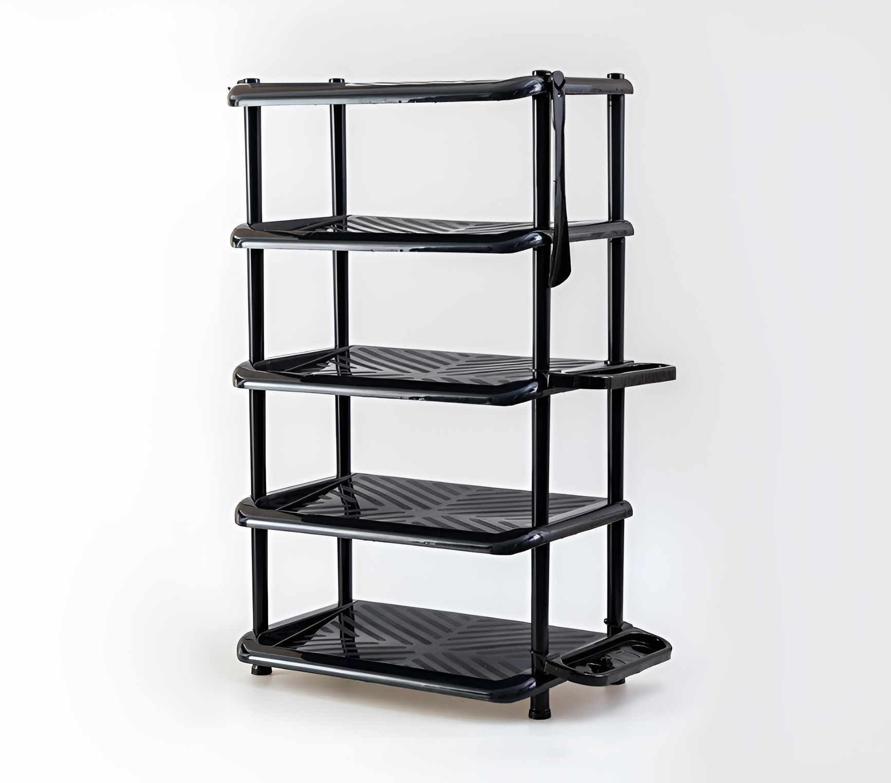 Этажерка для обуви Полимербыт пластик 5 секций классическая с аксессуарами чёрная