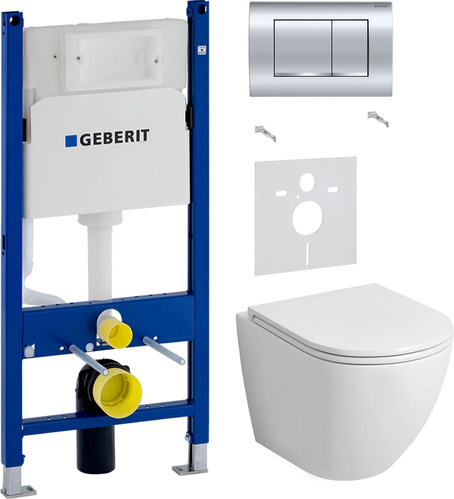 Комплект 3 в 1 Унитаз подвесной Grossman Торнадо GR-4455SQ / Звукоизоляция Geberit 156.050.00.1 / Инсталляция с кнопкой Duofix Delta 458.163.21.1