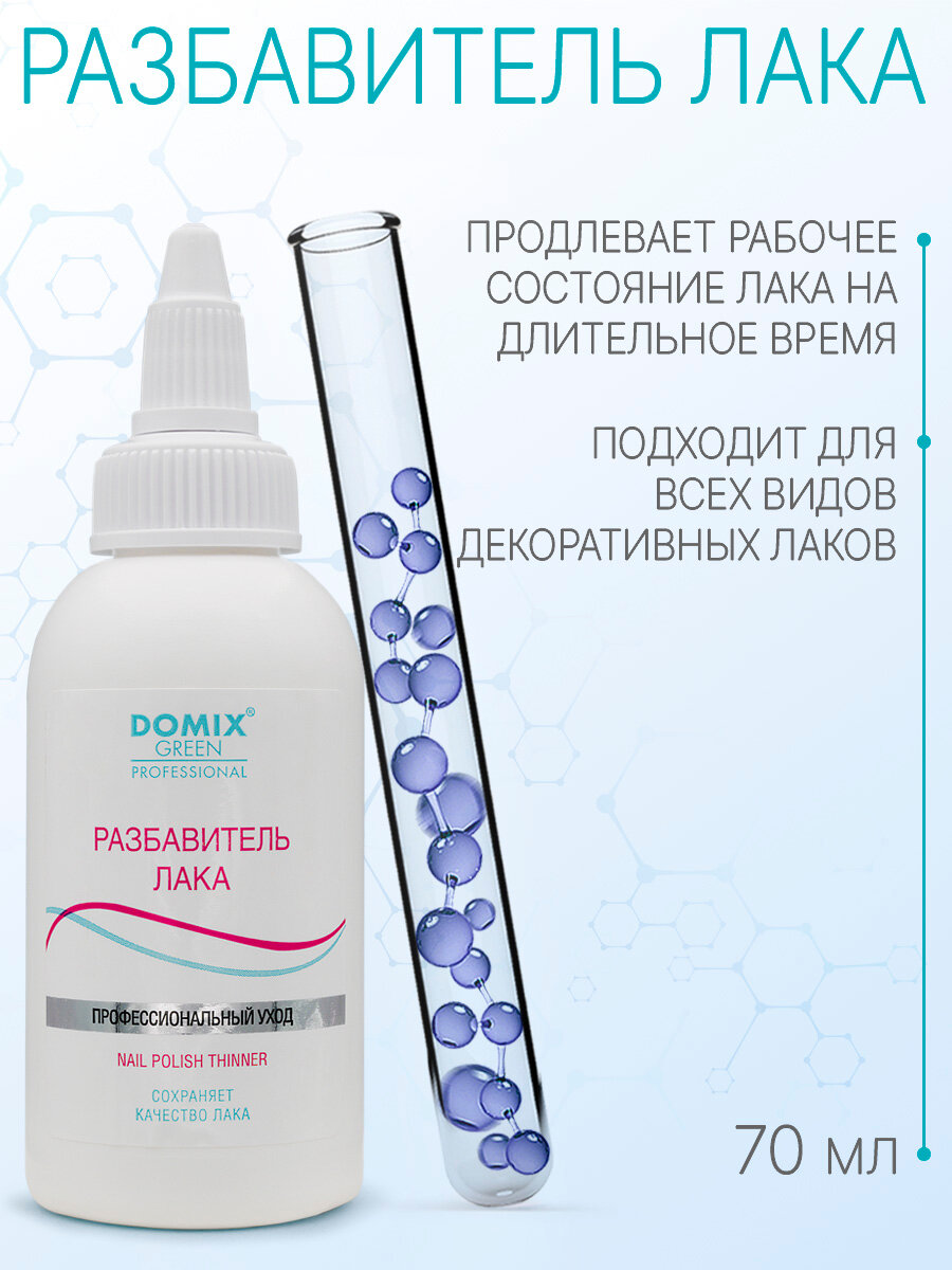 Разбавитель для лака и для очистки кисточек от лака Domix Green Professional, 70мл, с дозатором