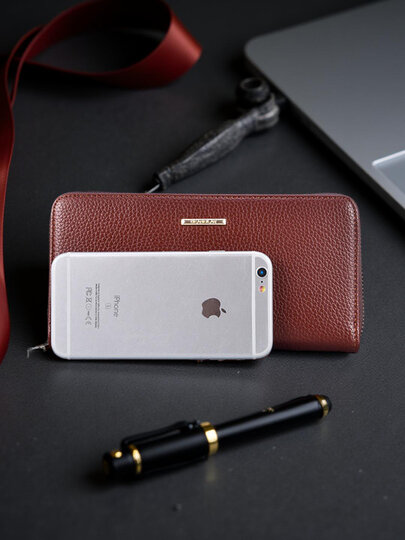 Кошелек , фактура гладкая, коричневый — фото 1