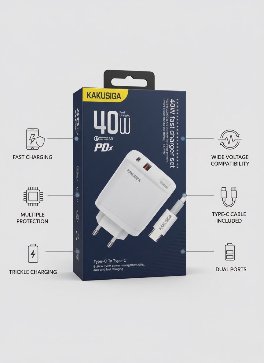 Кабель питания KAKUSIGA Type-C PD40W, для iPhone, Android, белый — фото 1