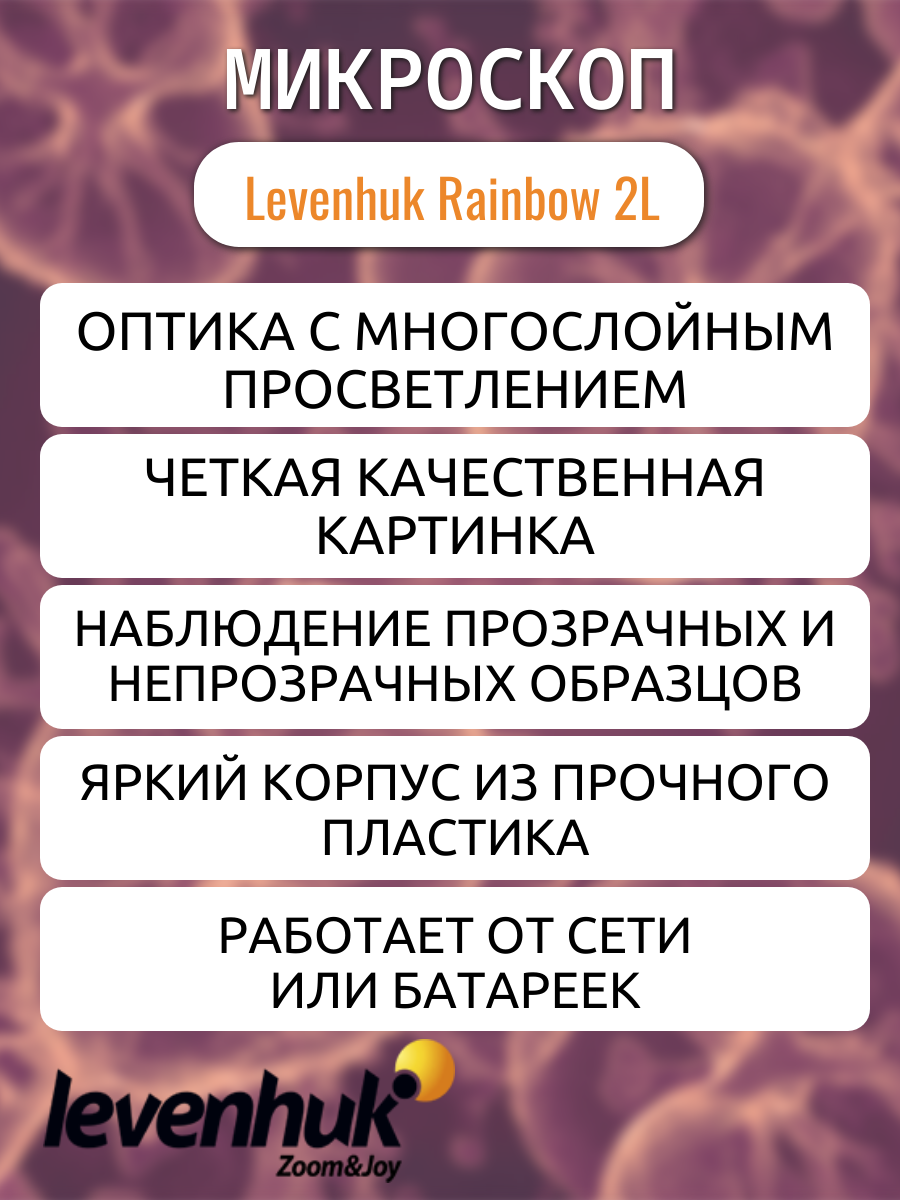 Микроскоп Levenhuk Rainbow 2L Апельсин, школьный, 400 крат, с набором для опытов — фото 1