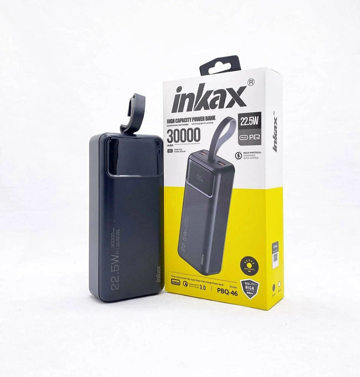 Внешний аккумулятор Inkax PBQ46, 30000мАч, 3USB, быстрая зарядка, черный