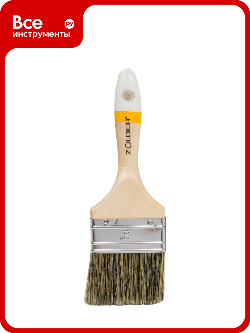 Плоская кисть для алкидных эмалей и грунтовок ZOLDER 75 х 15 мм смешанная щетина деревянная ручка en07515