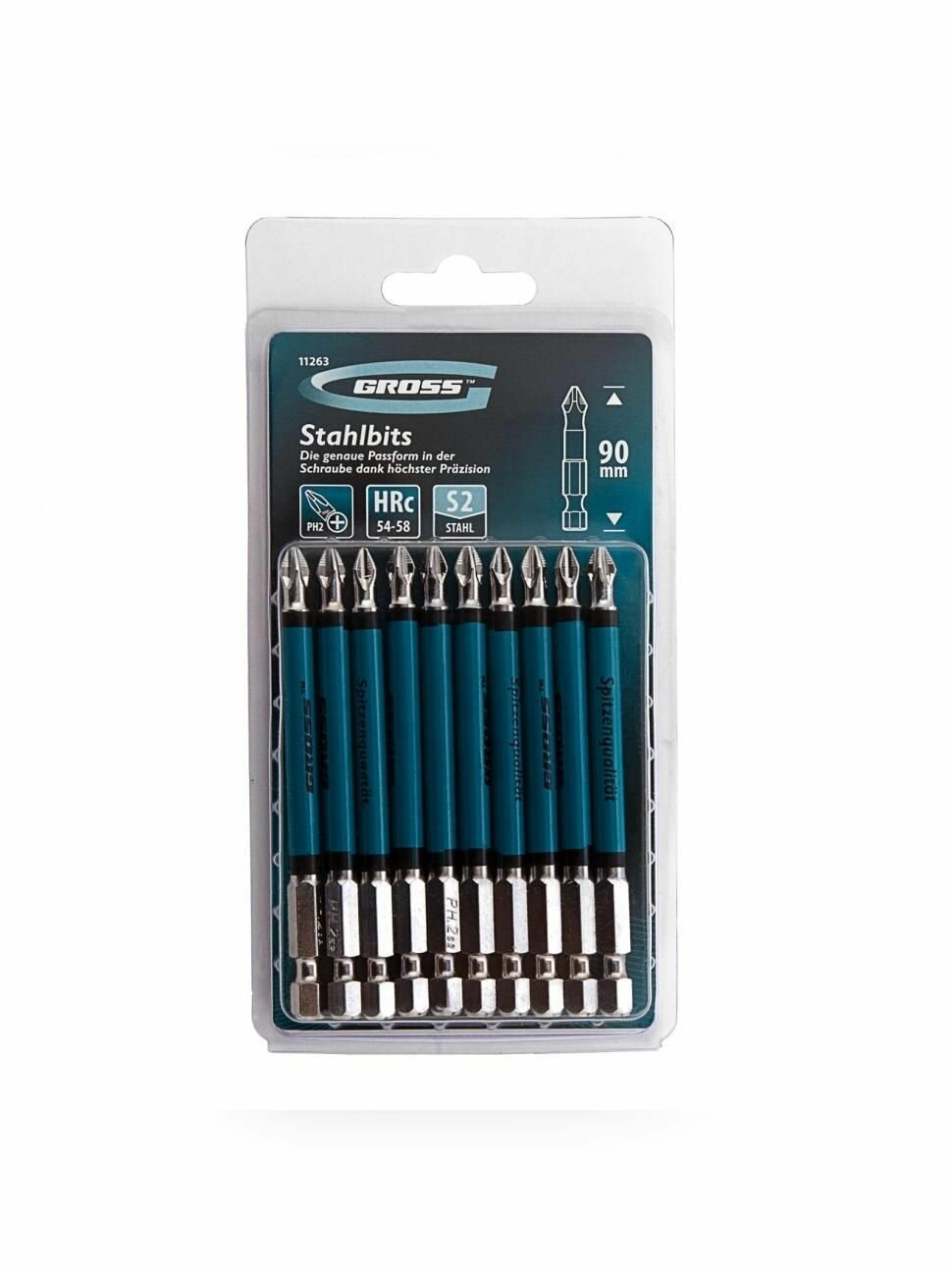 Бита PH2 х 90, сталь S2, 10 шт. Gross 11263 — фото 1