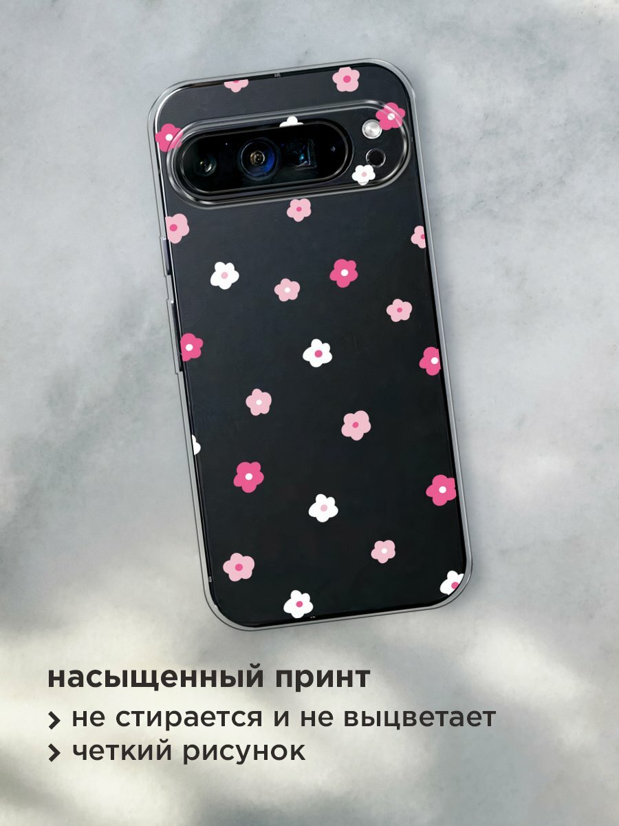 Чехол на Google Pixel 9 Pro XL / Гугл Пиксель 9 Про XL с принтом "Весенние цветочки рисунок", прозрачный — фото 1