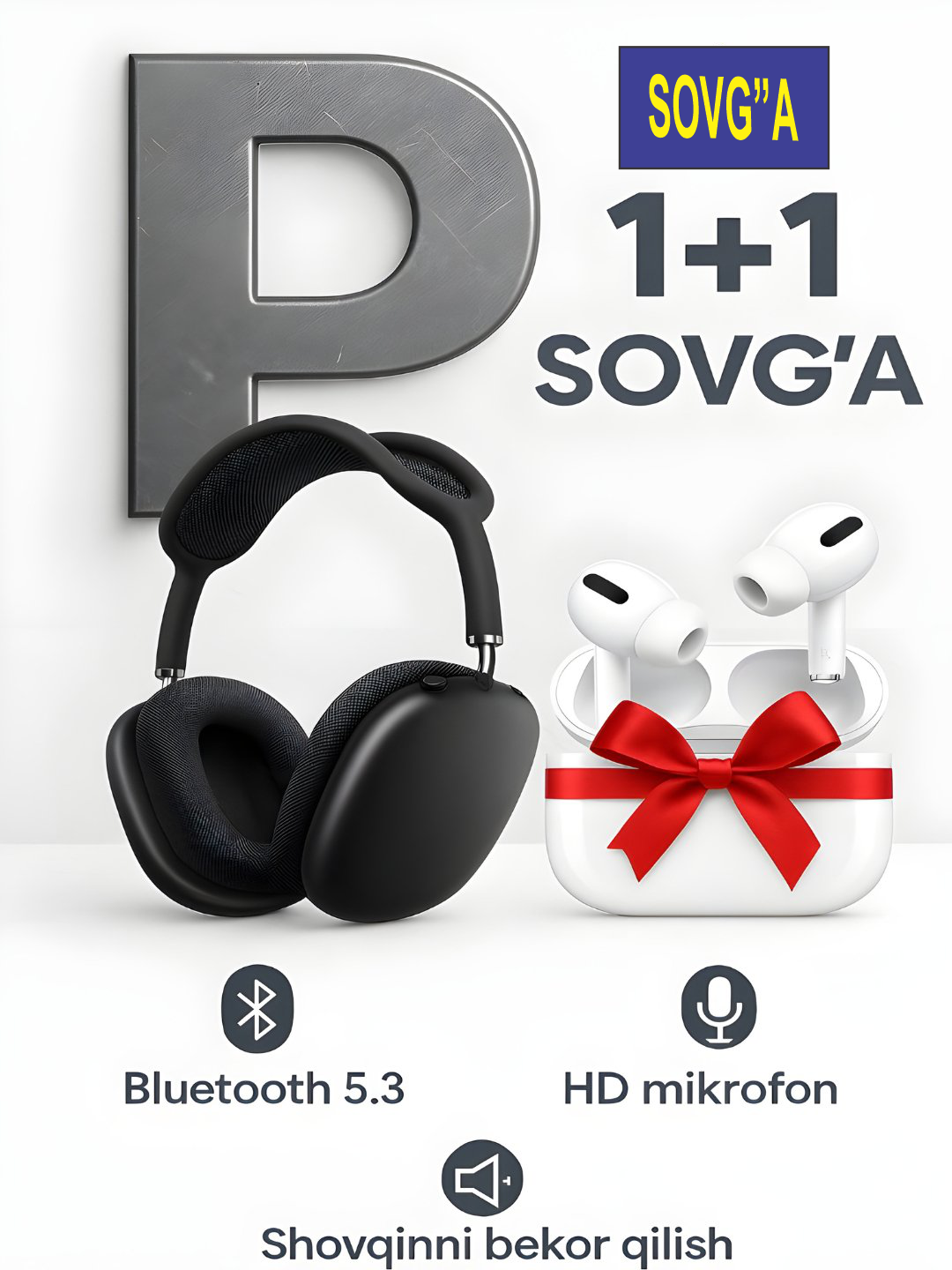 Беспроводные Bluetooth-наушники P9+ PRO — полноразмерные с микрофоном