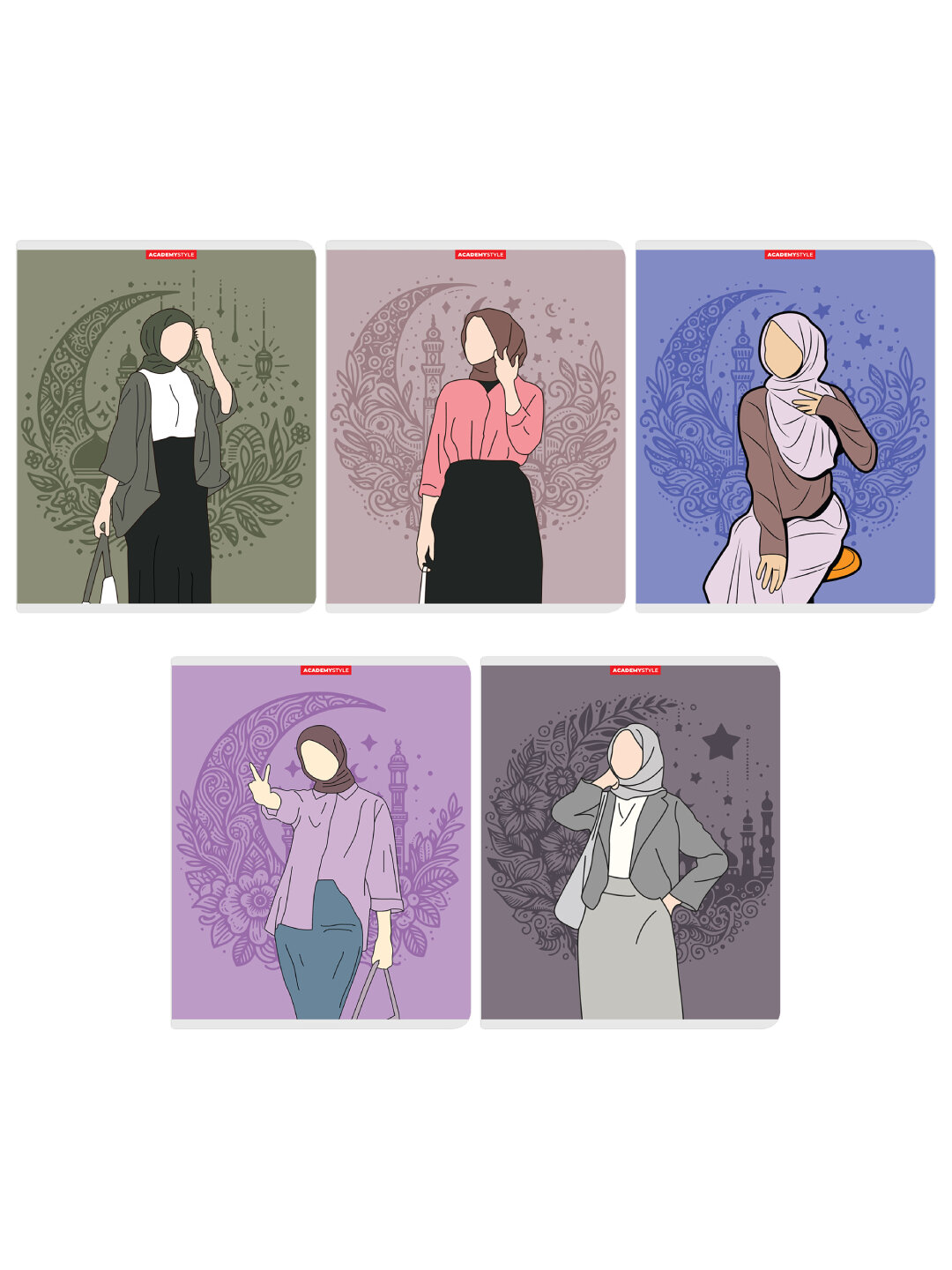 Тетрадь 48 листов, (линейка), 5 шт, "Девушки в хиджабах"